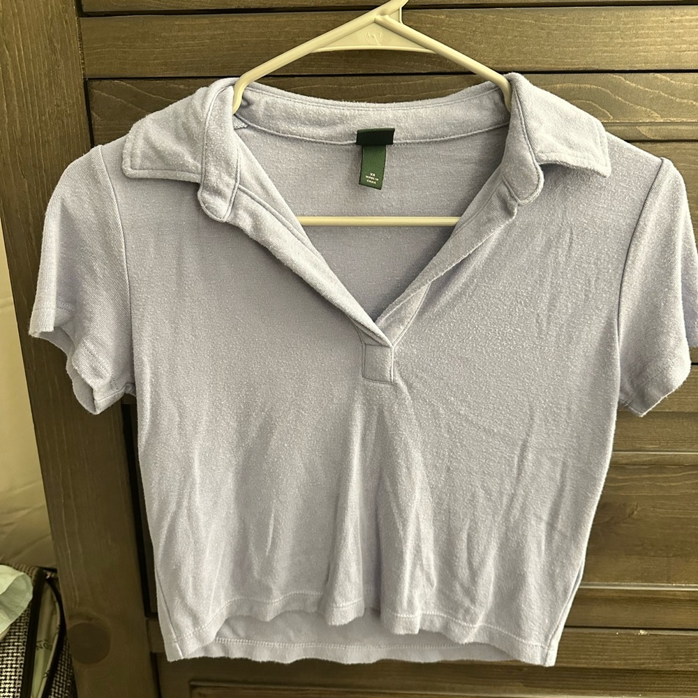 Light Blue Women's Cropped Polo Top